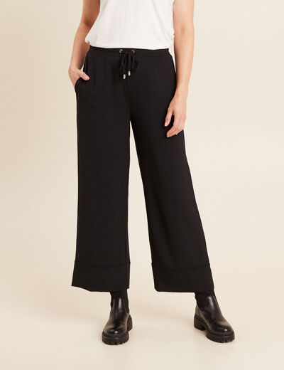Pantalon large taille haute noir femme