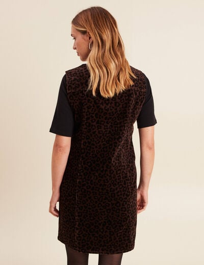 Robe droite courte sans manches velours marron cognac femme