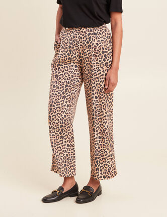 Pantalon flou taille haute sable femme