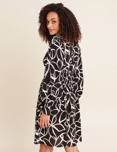 Robe courte &eacute;vas&eacute;e col v manches longues noir femme