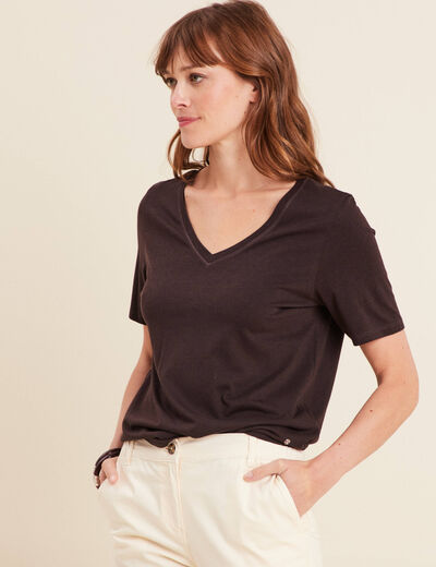 T-shirt manches courtes marron foncé femme