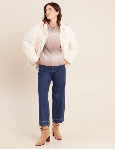 Pull col rond &agrave; sequins taupe femme