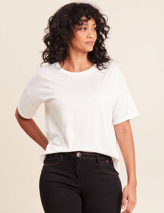 T-shirt manches coudes brillant ecru femme