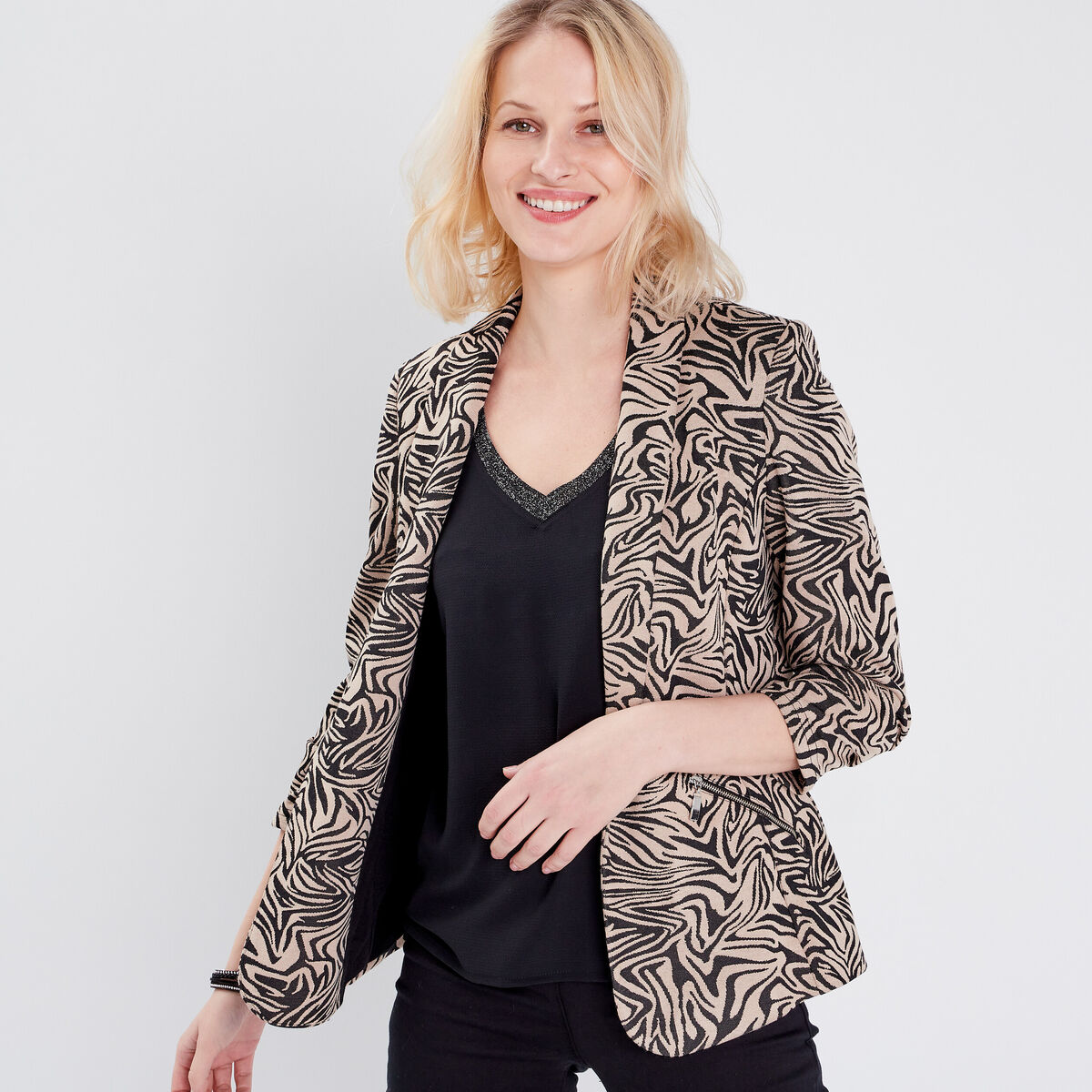 Veste droite manches 3/4 noir femme