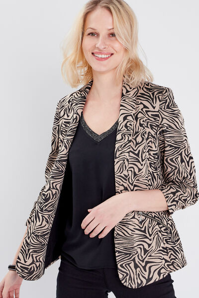 Veste droite manches 3/4 noir femme