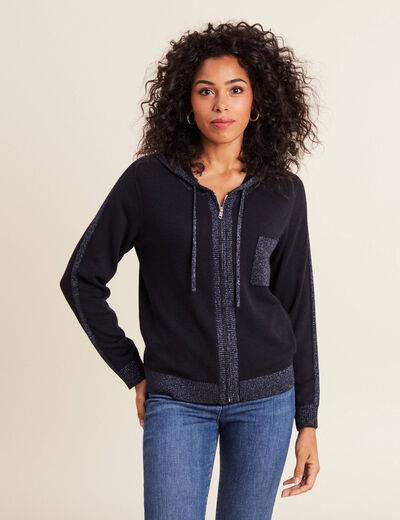 Gilet à capuche zippé bleu foncé femme