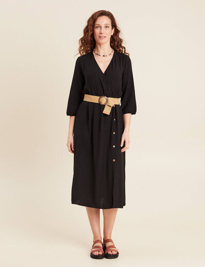 Robe droite ceinturée noir femme