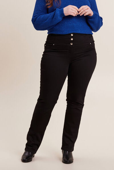 Jean droit effet gainant denim noir femme