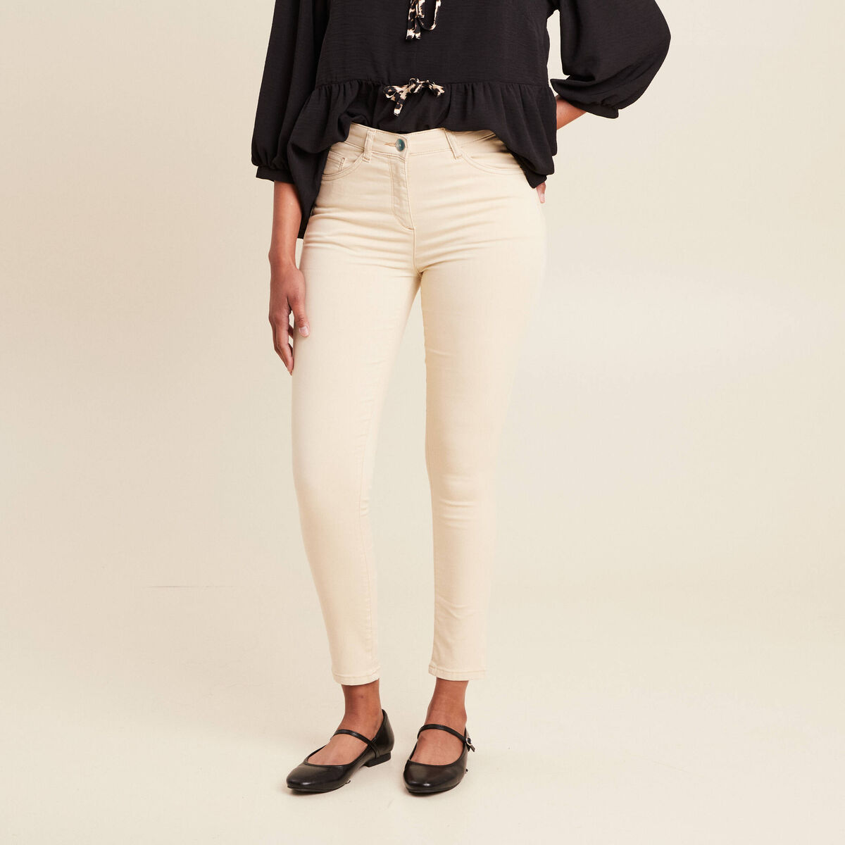 Pantalon léger taille standard 7/8ème ivoire femme