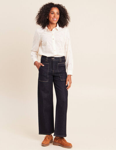 Chemise droite manches longues ecru femme