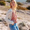 Gilet manches longues ajoure ecru femme