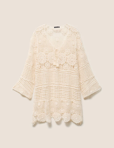 Kimono col v manches 3/4 dentelle ivoire femme