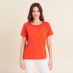 T-shirt manches courtes brodé orange foncé femme
