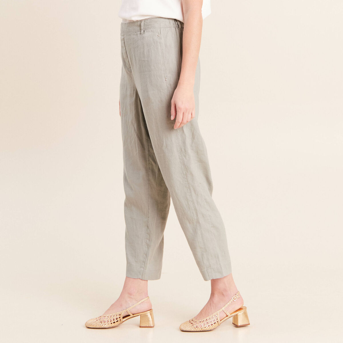 Pantalon large 7/8&egrave;me taille haute vert clair femme