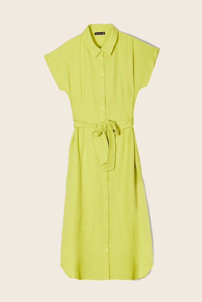 Robe chemise droite ceinturée vert anis femme