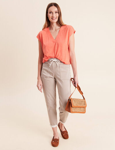 Pantalon coupe mom 7/8&egrave;me marron femme