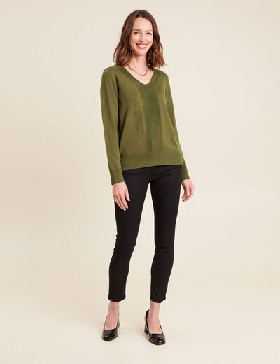 Pull manches longues vert kaki femme