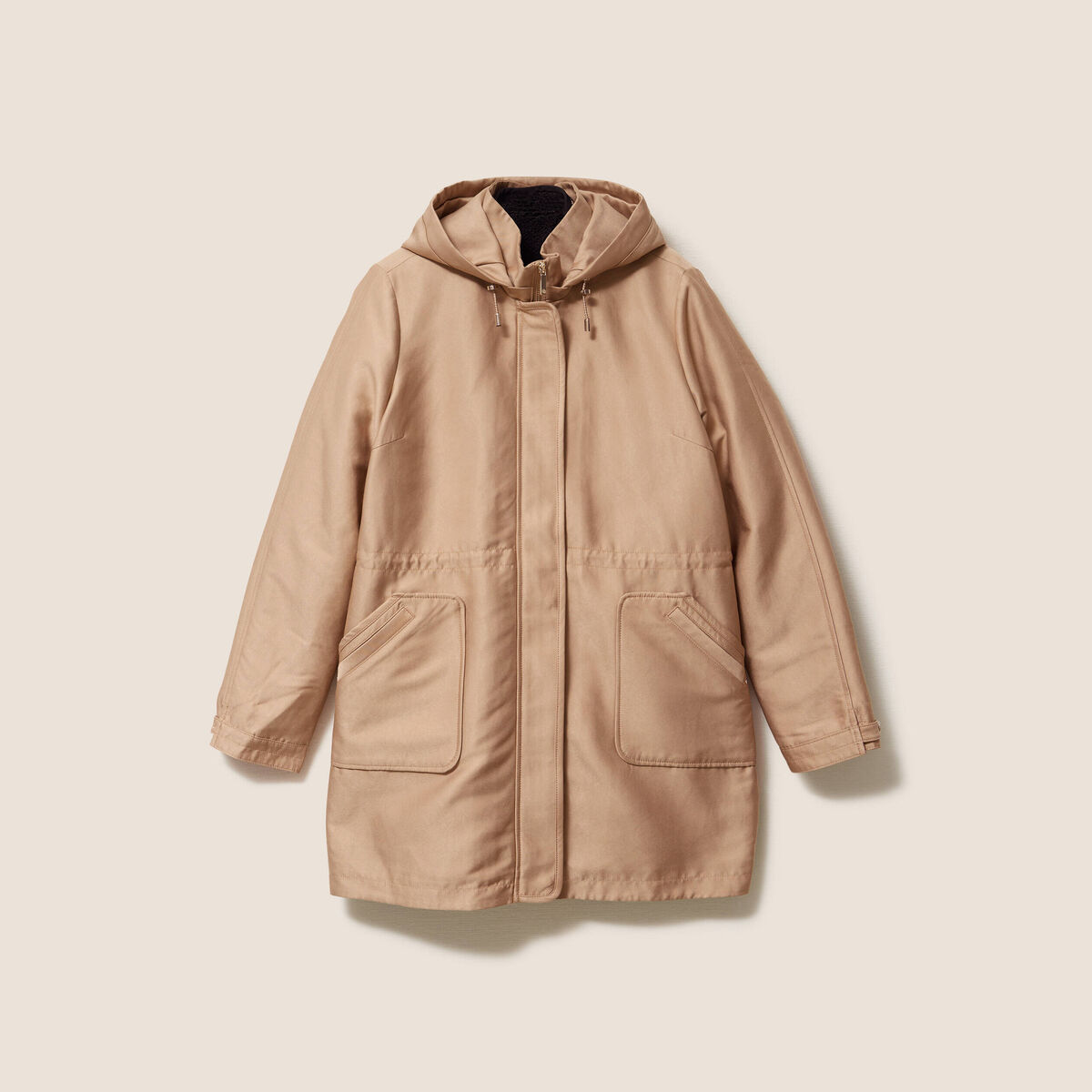 Parka cintr&eacute;e 4 en 1 avec capuche sable femme