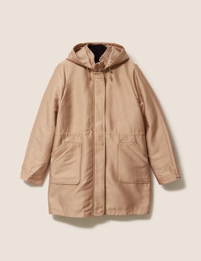 Parka cintr&eacute;e 4 en 1 avec capuche sable femme
