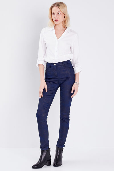 Pantalon ajusté bleu marine femme