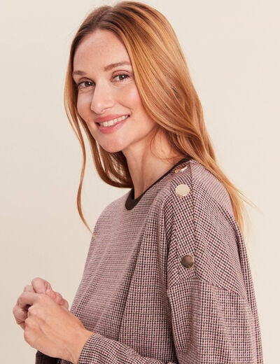 T-shirt ample jacquard manches longues multicolore femme