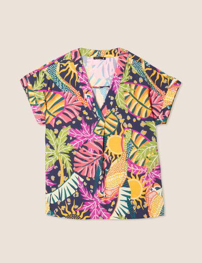 Blouse ample manches courtes multicolore femme