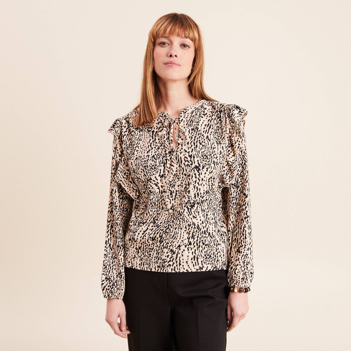 T-shirt manches longues beige femme