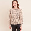 T-shirt court col rond manches longues beige femme