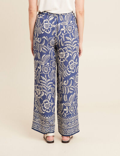 Pantalon large taille haute bleu femme