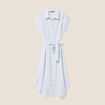 Robe longue droite col chemise bleu femme
