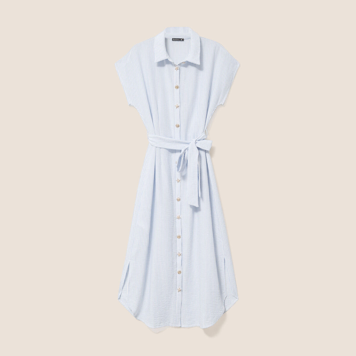 Robe longue droite col chemise bleu femme