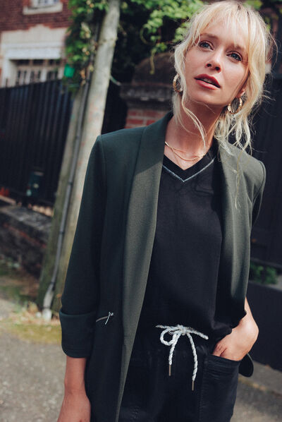 Veste esprit tailleur ajustée vert foncé femme