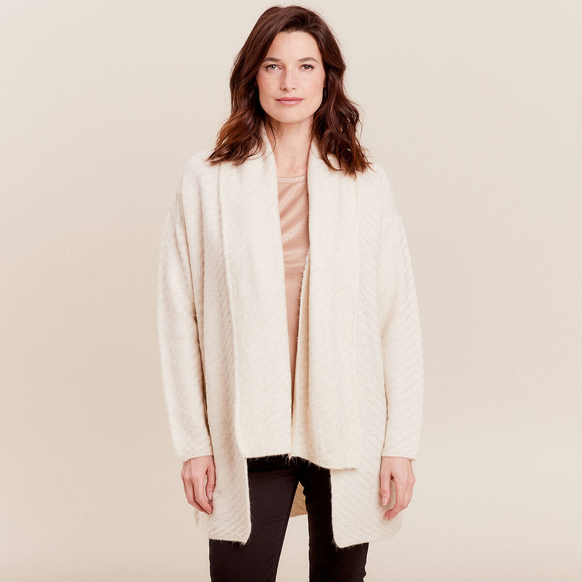 Gilet manches longues creme femme