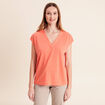 T-shirt col v manches courtes orange fluo femme