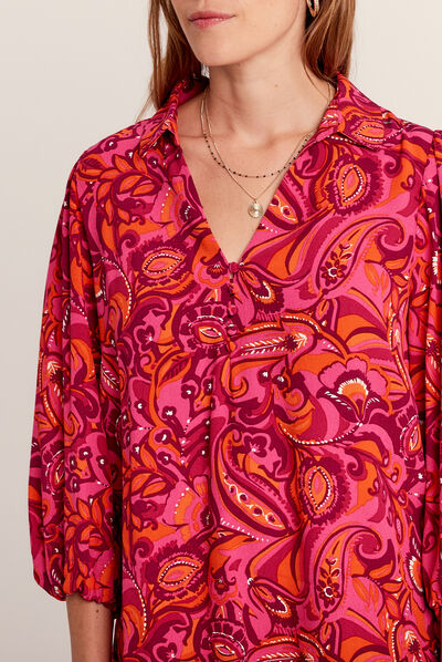 Blouse manches 3/4 rose fushia femme