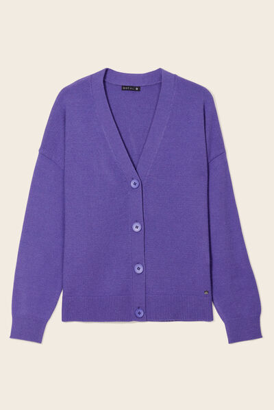 Gilet manches longues col en V violet femme