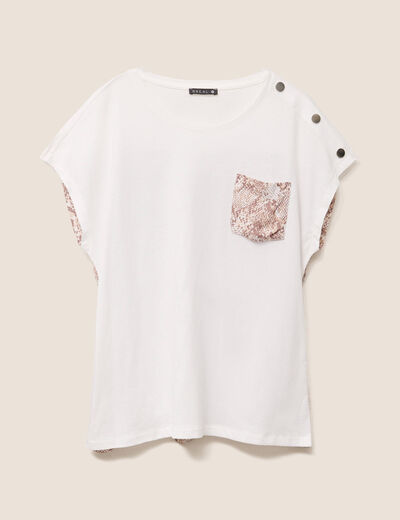 t-shirt col rond manches courtes ecru femme