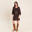 Robe courte &eacute;vas&eacute;e col v manches 3/4 marron femme