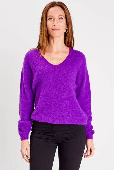 Pull manches longues violet foncé femme