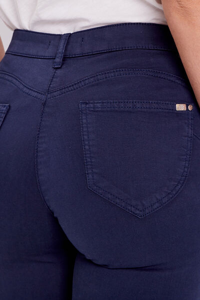 Pantalon léger taille basculée long bleu marine femme