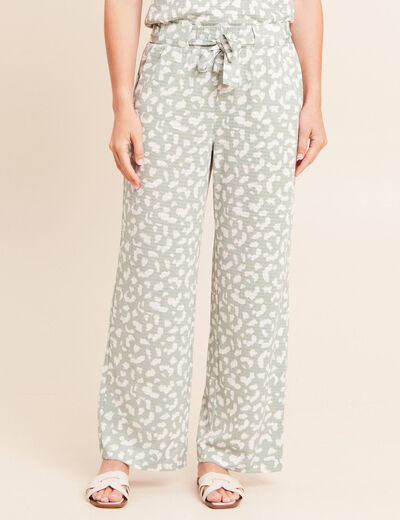 Pantalon coupe large 7/8&egrave;me taille haute taupe femme