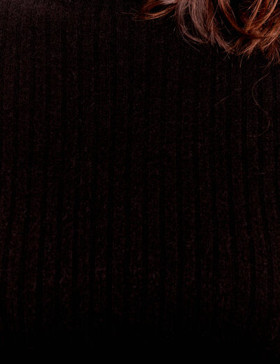 Pull manches longues côtelé noir femme