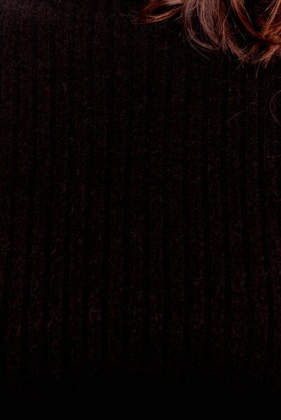 Pull manches longues côtelé noir femme