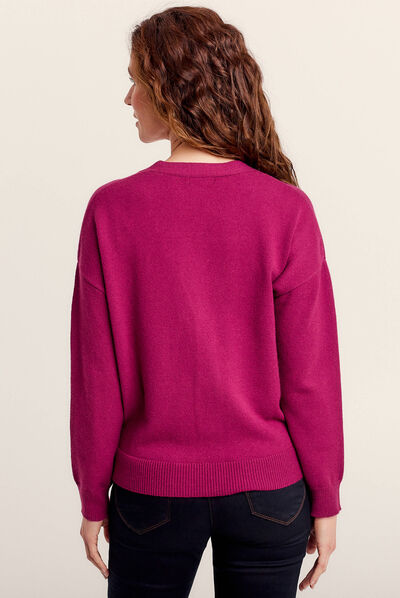 Gilet manches longues col en V rose fushia femme