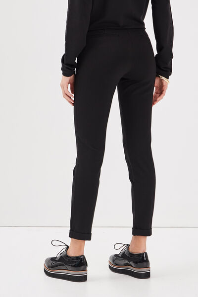Pantalon ajusté taille basculée noir femme