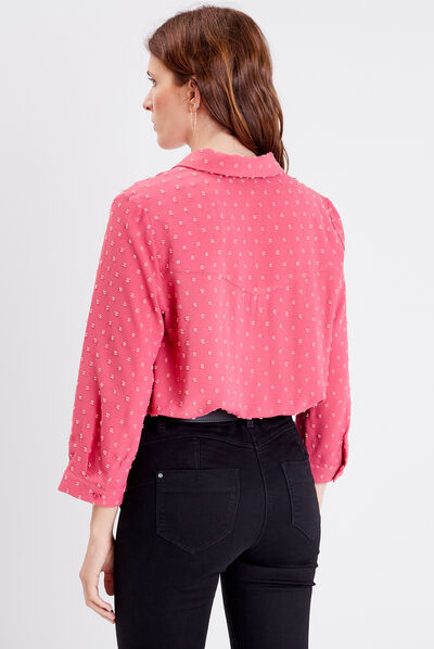 Chemise manches 3/4 rose framboise femme
