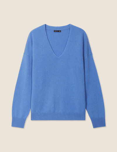 Pull en cachemire col v bleu violet femme