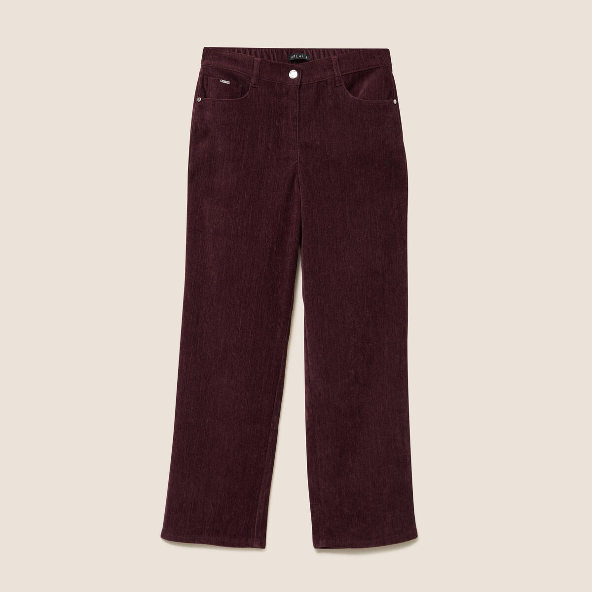 Jean taille haute en velours bordeaux femme