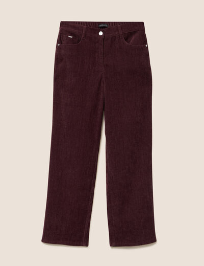 Jean taille haute en velours bordeaux femme