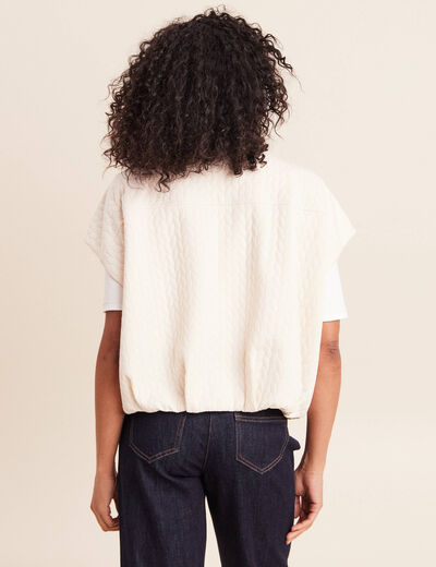 Veste col rond manches courtes doubl&eacute;e ecru femme